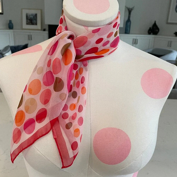 Vintage Accessories - Vintage 20.5 X 20.5" Square Sheer Polka Dot Scarf Red Org Pk No Brand/Fabric tag